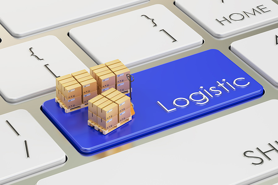 Logistic concept on blue keyboard button, 3D rendering Logistics